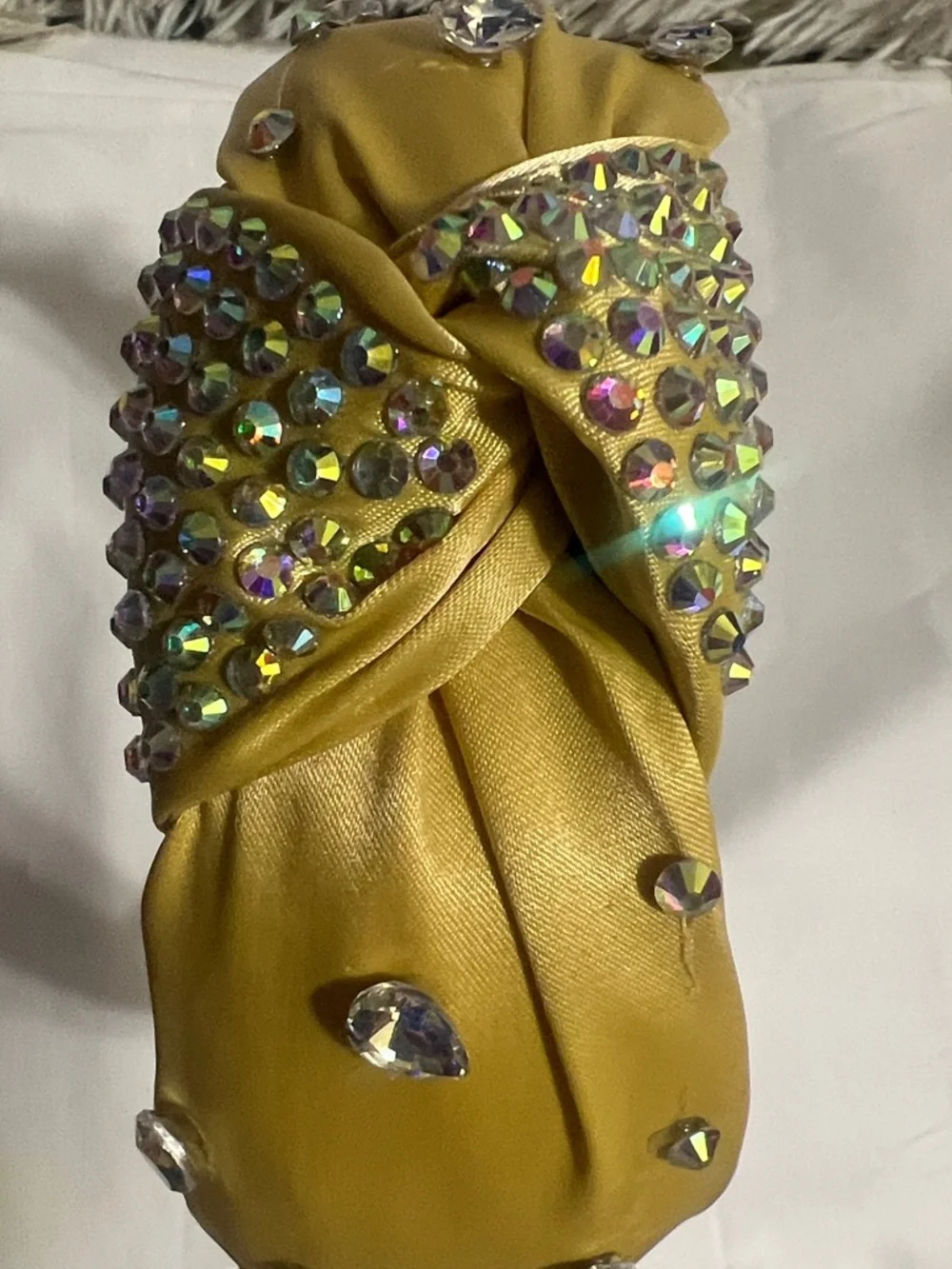 Yellow Satin Jeweled Knot Headband
